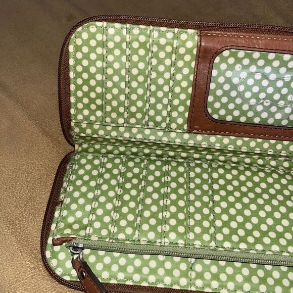 Fossil Wallet Key Per Olive Green Quilted Nylon Leather Zip Around Clutch - Picture 13 of 16